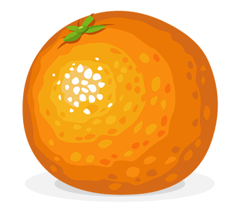 A cartoon illustration of a round orange